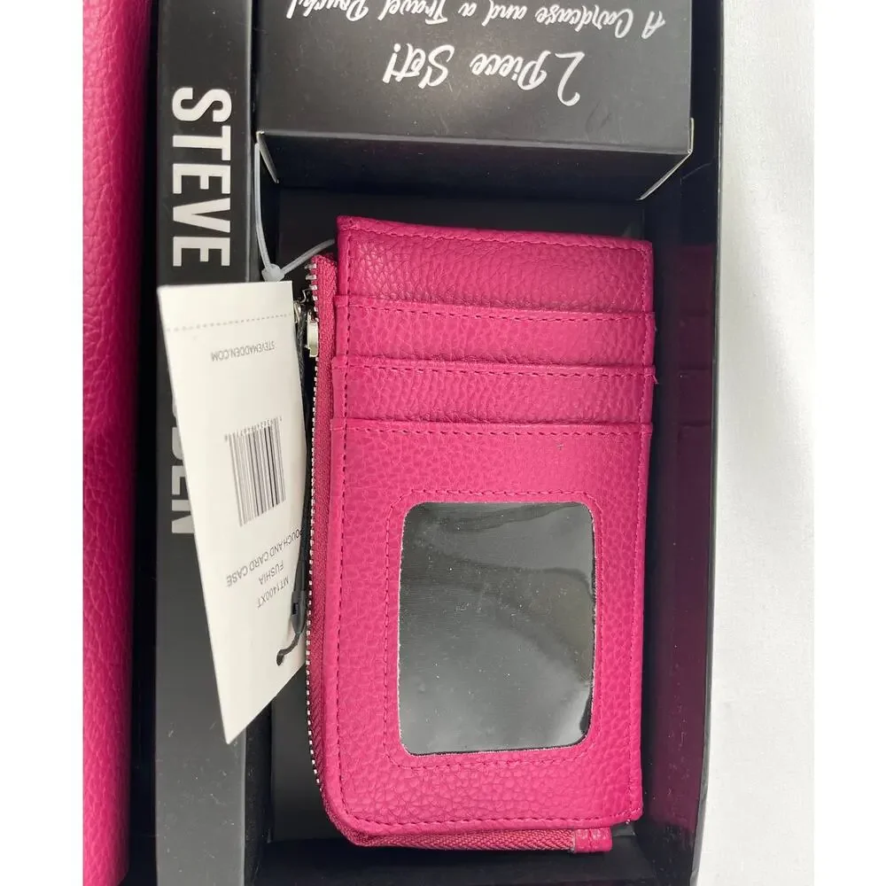 Steve Madden Womens Fuchsia 2 Piece Card Case Travel Pouch Gift Set NEW